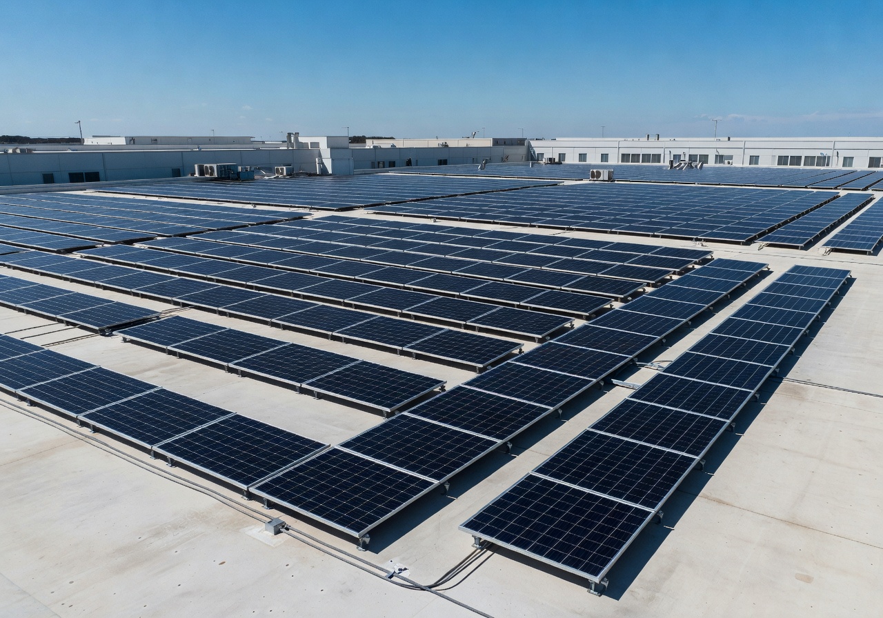 VeloBiz Enterprise large-scale commercial solar panel installation on a warehouse rooftop