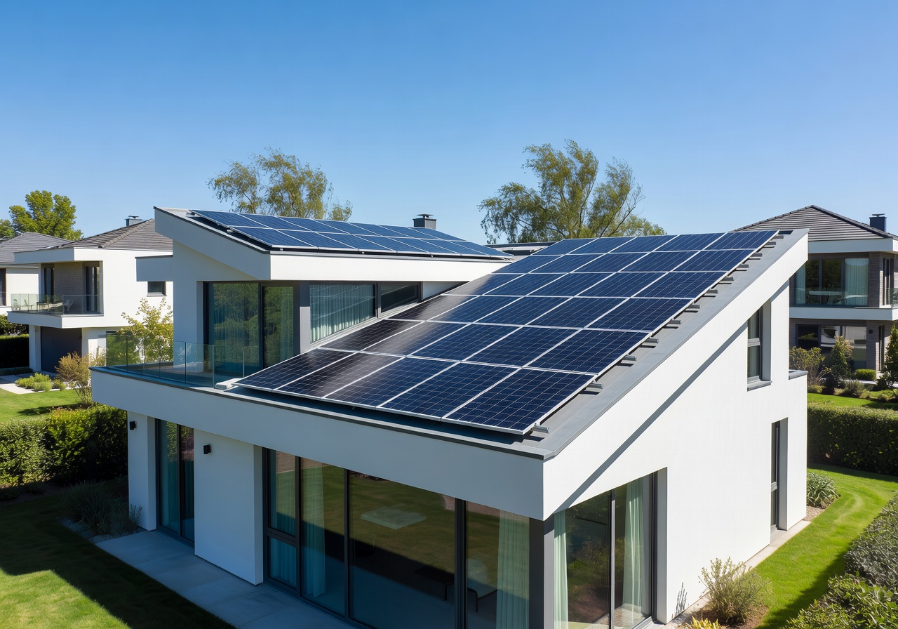 VeloHome Complete residential solar system with panels installed on a modern European home rooftop